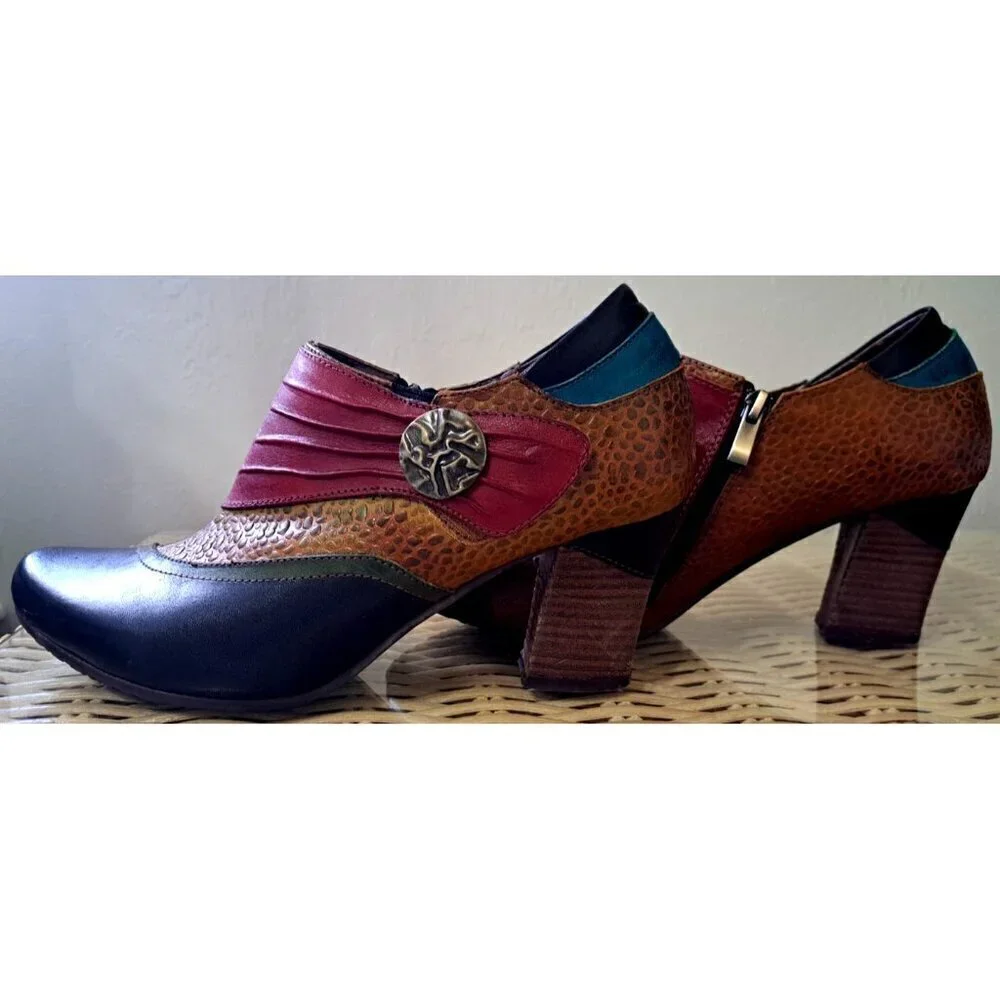 L'Artiste by Spring Step Women's 9.5 Fia Ankle Boot Multicolor Leather Side Zip